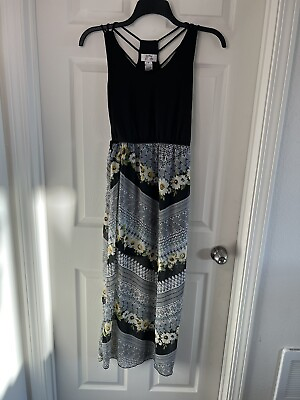 Black And Sunflower Sundress Boho Strappy Flowy Summer Size Small $14.98