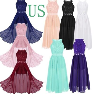 #ad US Flower Girls Maxi Romper Dress Floral Lace Party Gown Evening Formal Dresses $23.13