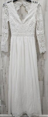 #ad LULUS Size SMALL Awaken My Love White Long Sleeve Maxi Dress**Gorgeous**NWOT** $47.50