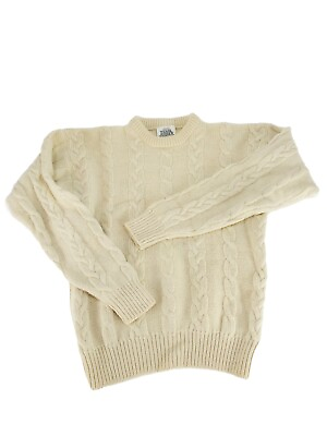 #ad Vintage Sears Roebuck 100% Wool Cable Knit Fisherman Sweater Cream Medium $40.00