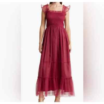 #ad Melloday Women#x27;s Magenta Smocked Tiered Sleeveless Chiffon Maxi Dress S NWOT $31.99