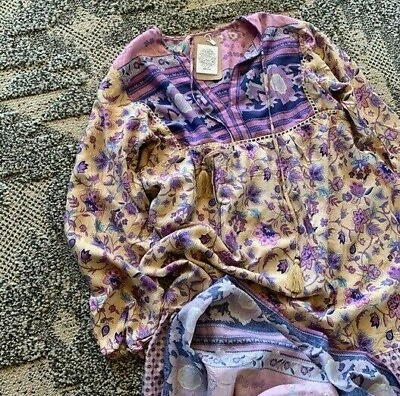 #ad L New Boho Gypsy Floral Maxi HomeSpun Dress Vtg 70s Ins Womens Size LARGE $64.50