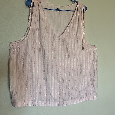 #ad Cute Summer Women’s Old Navy Pink White Stripe Arrow Sleeveless Tank Shirt XXL $10.80