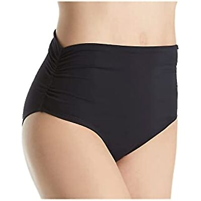 #ad $54 Anne Cole Women#x27;s High Waist to Fold Over Shirred Bikini Bottom Black Large $13.85