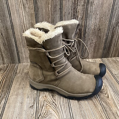 #ad Keen Womens Boots Size 8 Helena Brown Waterproof Leather Faux Fur Insulated $44.99