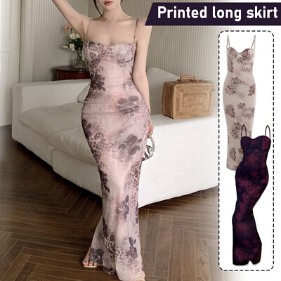 Women Floral Print Prom Dress Evening Party Dresses Strap Slim Long Dresses $16.52