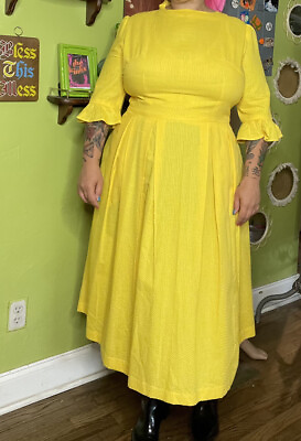 Handmade Plus Size Lemon Yellow Maxi Regency Style Dress $65.00
