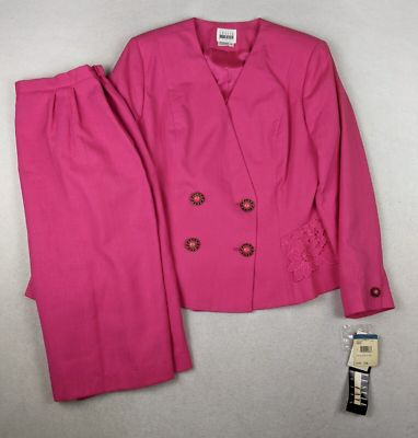 #ad LESLIE FAY WOMEN#x27;S BRIGHT PINK DOUBLE BREASTED SKIRT SUIT SIZE 16 $59.99