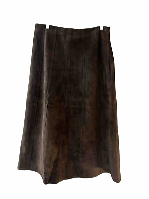 #ad Parisian Signature Women#x27;s Brown Genuine Leather Suede A Line Skirt Lined SZ 10 $37.00