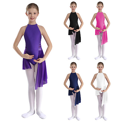 #ad Kids Girls Leotard Dance Tutu Dress Sleeveless Bodysuit Mesh Athletic Skirted $13.79