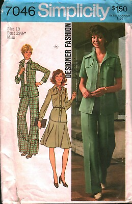 7046 Vintage Simplicity Sewing Pattern Misses Shirt Jacket Pants Skirt Designer $4.89