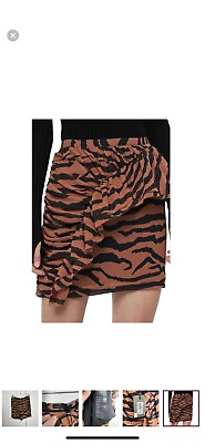 #ad All Saints Nia Zephyr Animal Black Toffee Brown Print High Waist Mini Skirt Sz 6 $29.77