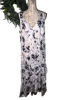 #ad Floral sleeveless tiered textured flowing deepV front and backlined maxi $28.58