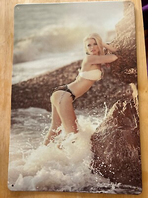 #ad #ad Blonde Bikini Beach Ocean Girl Sexy 8” x 12” Tin Sign New $6.00