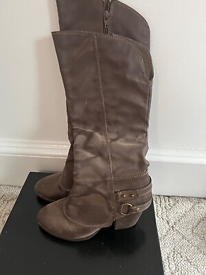 #ad Women#x27;s dark brown faux leather Boots size 9 bottom straps block heel $16.97