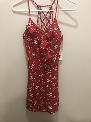 Juniors Ruffle Front Dress Size XS 1 Red Floral Knit NEW $9.99