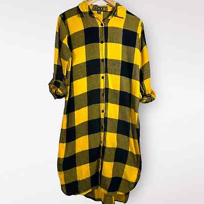 #ad #ad TAXI Plaid Yellow Black Maxi Button Down Slit Open Flannel Dress Size Medium $23.60