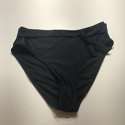 #ad NEW Black Bikini Bottom Womens Medium High Waisted Tie Knot Front Lined $12.99