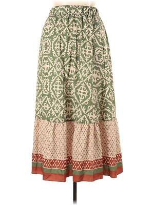 #ad Flowy Geometric Print A Line Skirt Womens L Green Allover Print Elastic Waist $22.95