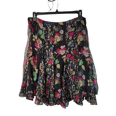#ad Lauren Ralph Lauren Womens Black Floral Godet Skirt Side Zip Lined Size 12 $14.96