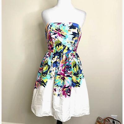 Strapless Dress White Floral Abstract Fit Flare B Darlin Junior Dress $12.60