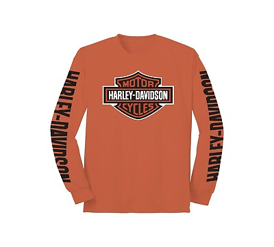 Harley Davidson Men#x27;s Bar amp; Shield Long Sleeve Graphic Tee Orange 99138 22VM $32.95
