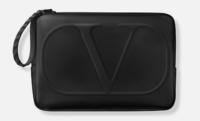 #ad Valentino Beauty Black Toiletry Bag with quot;Vquot; Logo and Studded Zipper $49.00