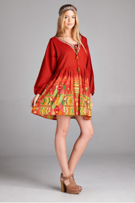 #ad Cute Plus Size Print BoHo Gypsie Mini Dress Tunic 1X2X3X $49.95