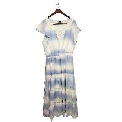 #ad New Directions Women#x27;s Tie Dye Long Maxi Dress Plus Size 3X Blue And White $28.00