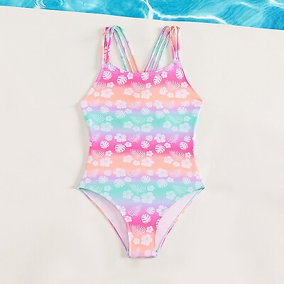 #ad Girls 1 Piece Swimsuit Cut Out Swimwear Summer Tie Dye Beach Sport Bathing $14.85