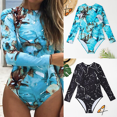 #ad Women#x27;s Long Sleeve Diving Suit Zippered Sun Swimsuit Women Plus Size Bikini $21.37