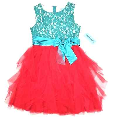 #ad #ad Tween Diva Sleeveless Teal Lace amp; Hot Pink Waterfall Ruffle Party Dress Girl 16 $30.00