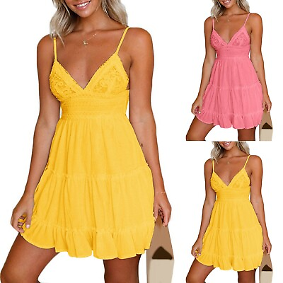 #ad Women Midi Summer Lace Dresses Casual V Neck Long Summer Dresses for Women Beach $16.83