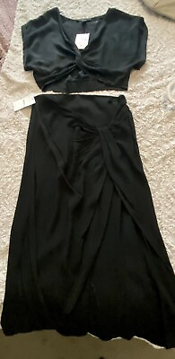 #ad Black Crop Top w Matching High Waisted Midi Skirt S Two piece Co Ord Outfit $28.00
