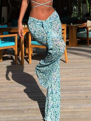#ad Women Mesh Cover Up Pants Tassels Sarong Floral Beach Sheer Long Summer Trousers $41.64