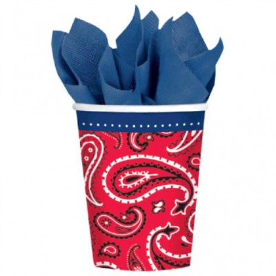 Western Party Paper Cup Red Paisley Decoration Party Western Decoration Supply $3.60