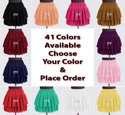 #ad Tiered Mini Skirts Women Girl Chiffon Short Pleated Retro Elastic Lady 25 Colors $16.19