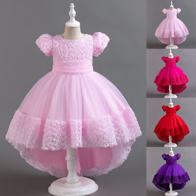 #ad #ad Princess Kid Girls Solid Short Sleeve Round Neck Mesh Tutu Ball Gowns Party US $38.99