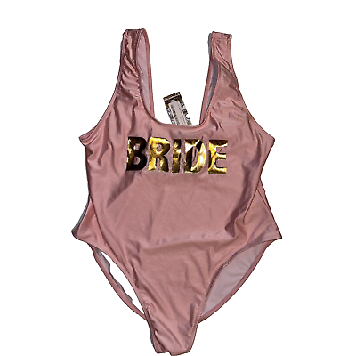 #ad Pink Bride Boohoo Swimsuit One Piece Gold Foil USA Size 12 UK 16 NEW $25.00