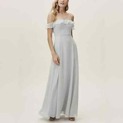 #ad NWOT BHLDN Macau Maxi Dress 16 Chiffon Bridesmaid Dress Silver Shoulder Flounce $39.95