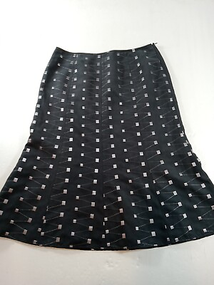#ad Minuet Womens Faux Suede Midi Skirt Black w Silver Sq#x27;s Size 12 Trumpet Flared $22.97