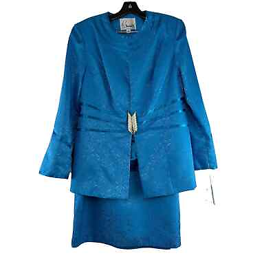 #ad Clarissa C 3Pc Suit Size 12 Turquoise Jacket Shell Skirt Church Evening Midi $59.99