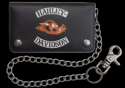 #ad HARLEY DAVIDSON Hog Wild Biker Wallet with Chain Black Leather $27.99