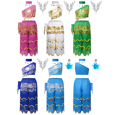 #ad Kids Girls Set Performance Outfit Tassels Costume Sleeveless Dress Up Princess $21.94