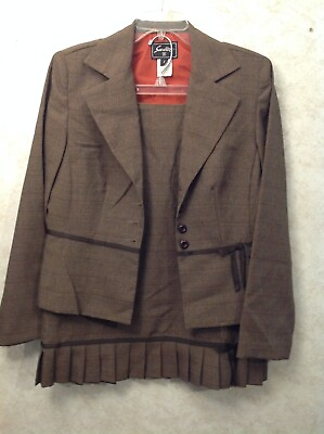 #ad Sweet Suit Women’s Career Jacket Skirt Set Sz 8 Brown Striped $16.00