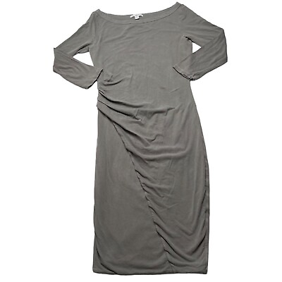 James Perse Womens Size 3 Large Dress Gray 3 4 Sleeve Boat Neck Ruched Bodycon $44.99