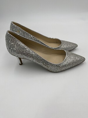 #ad Mark Fisher Size 6.5M Silver Glitter 2.75 “ Stiletto Pump Cocktail Dress Shoes $20.00