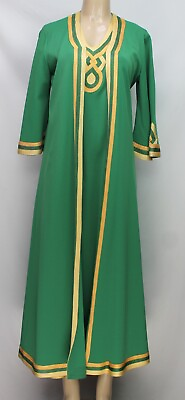 #ad Vintage Handmade Moroccan Women#x27;s Kaftan Maxi Dress 3 4 Sleeve Green Size M $125.00