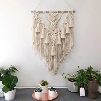 #ad 1 2 3x Macrame Wall Hanging Hand Woven Cotton Rope Tapestry Bedroom Boho Decor $17.99