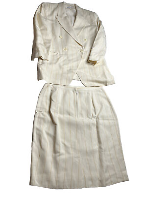 #ad Ann Taylor Women’s White Stripped 2 Piece Blazer amp; Pencil Skirt Suit Set Size 12 $35.99